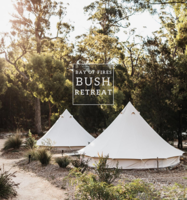 Image of Bell Tents at Bay of Fires Bush Retreat with logo that will be displayed on gift voucher
