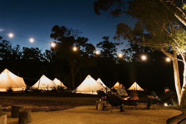 Bay of Fires Bush Retreat fire pit and bell tents